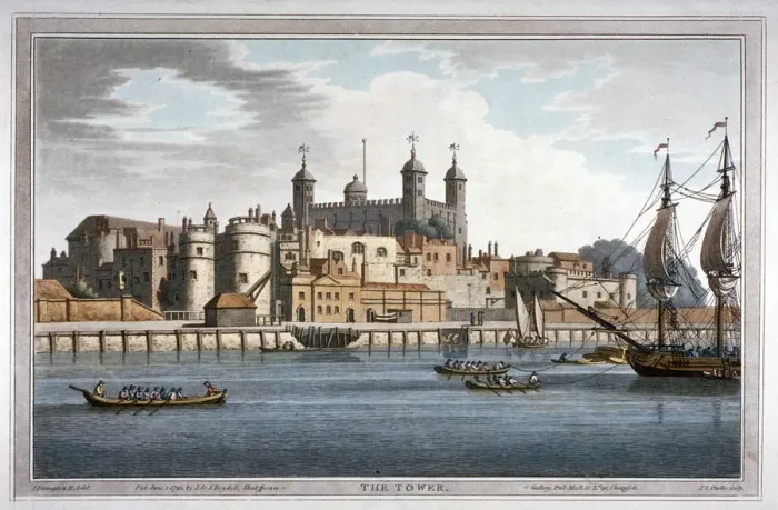 Framed Print : South view of the Tower of London with boats on the River Thames, 1795 Framed Print : South view of the Tower of London with boats on the River Thames, 1795
