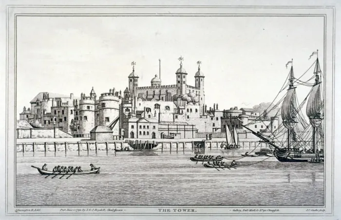 Framed Print : South view of the Tower of London with boats on the River Thames, 1795 Framed Print : South view of the Tower of London with boats on the River Thames, 1795