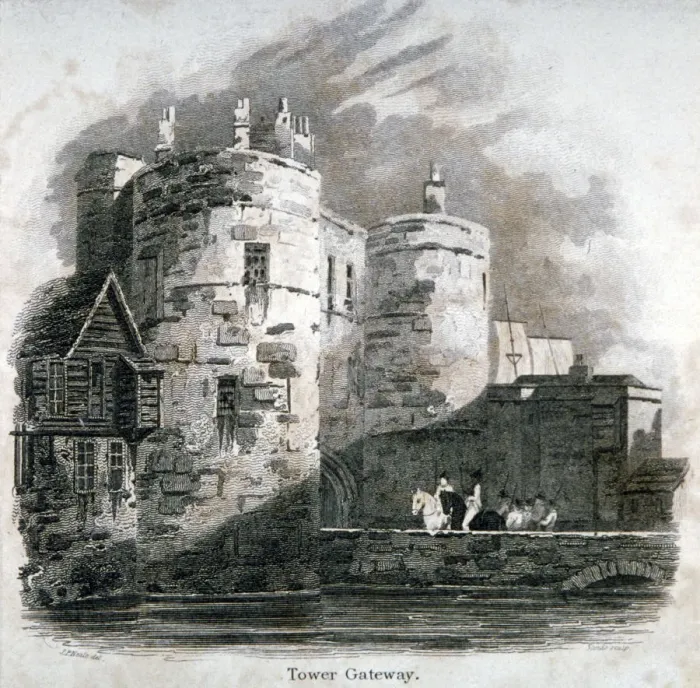 Framed Print : South view of the Tower of London with figures on horseback, c1810. Artist: Robert Sands Framed Print : South view of the Tower of London with figures on horseback, c1810. Artist: Robert Sands
