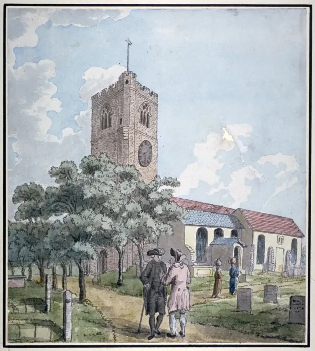 Framed Print : South-west view of All Saints Church, Fulham, London, c1790 Framed Print : South-west view of All Saints Church, Fulham, London, c1790