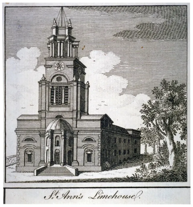 Framed Print : South-west view of the Church of St Anne, Limehouse, London, c1750 Framed Print : South-west view of the Church of St Anne, Limehouse, London, c1750