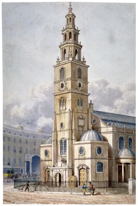 Framed Print : South-west view of the Church of St Clement Danes, Westminster, London, 1814 Framed Print : South-west view of the Church of St Clement Danes, Westminster, London, 1814