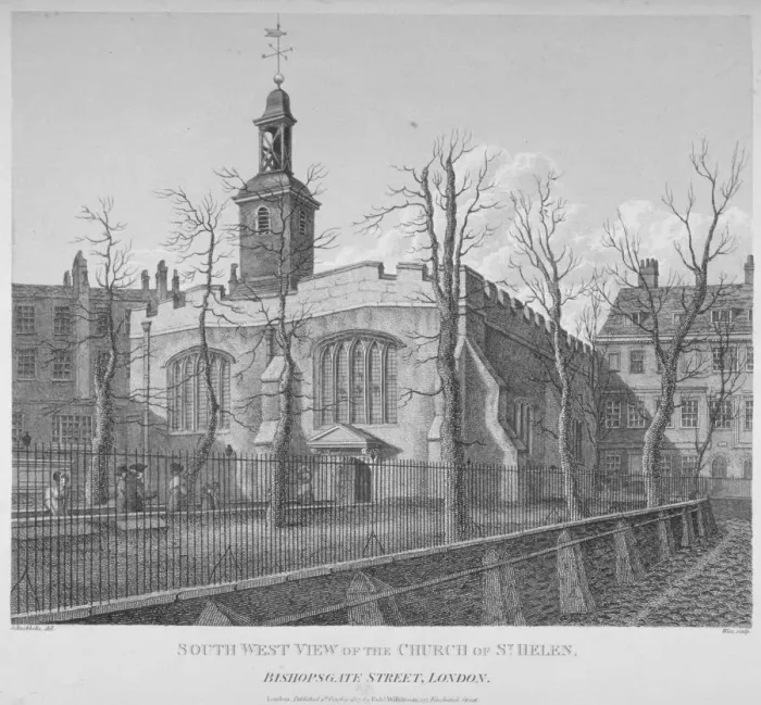 Framed Print : South-west view of the Church of St Helen, Bishopsgate, City of London, 1817. Artist Framed Print : South-west view of the Church of St Helen, Bishopsgate, City of London, 1817. Artist