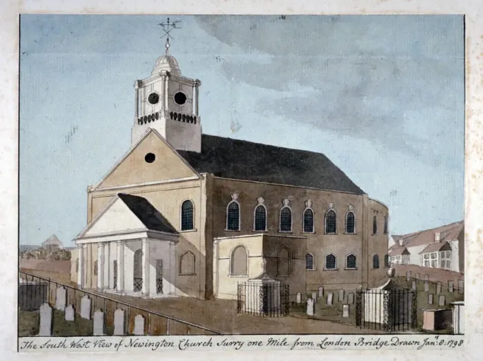 Framed Print : South-west view of the Church of St Mary Newington, Newington Butts, Southwark, London, 1798 Framed Print : South-west view of the Church of St Mary Newington, Newington Butts, Southwark, London, 1798