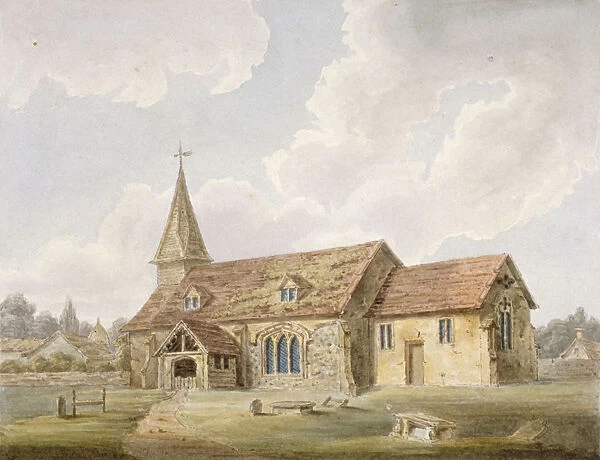 South-west view of Holy Cross Church, Greenford, Middlesex, c1825