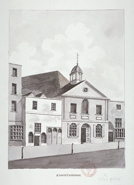 South-west view of Knightsbridge Chapel, London, c1796