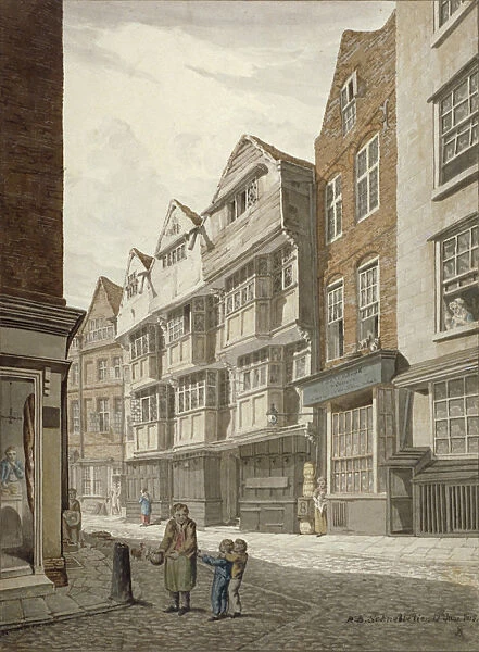 South-west view of an old timber-framed house in Ship Yard, Westminster, London, 1815