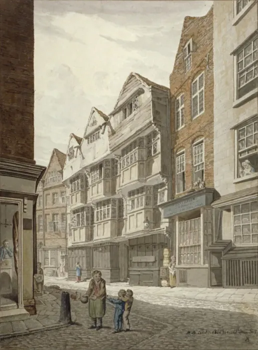 Framed Print : South-west view of an old timber-framed house in Ship Yard, Westminster, London, 1815 Framed Print : South-west view of an old timber-framed house in Ship Yard, Westminster, London, 1815