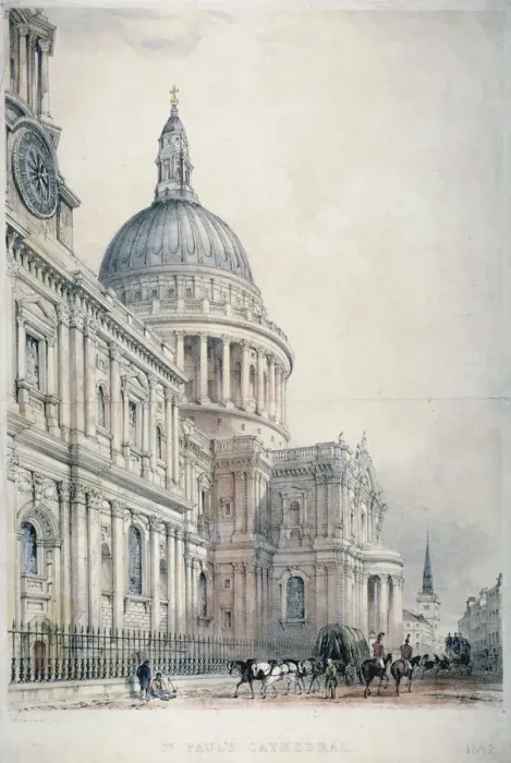 Framed Print : South-west view of St Pauls Cathedral from St Pauls Churchyard, City of London, 1842