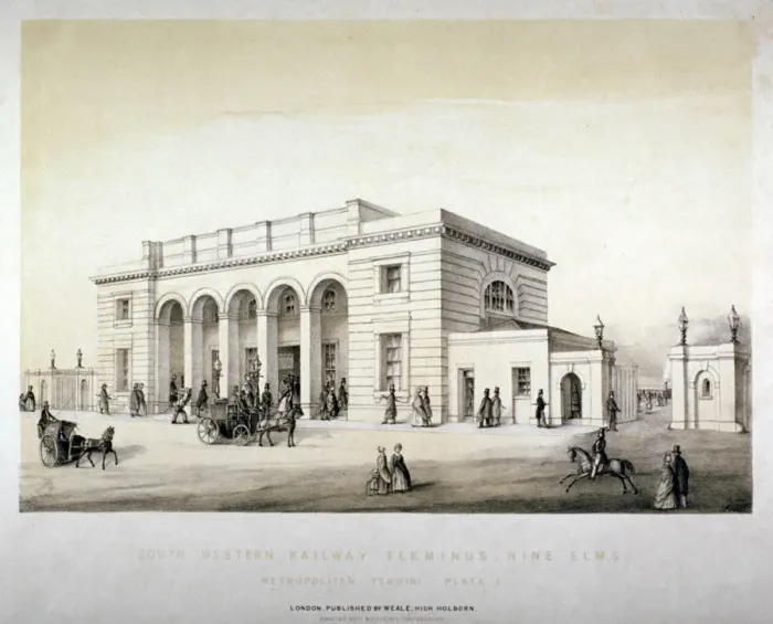 Framed Print : South Western Railway Terminus, Nine Elms, Battersea, London, c1840 Framed Print : South Western Railway Terminus, Nine Elms, Battersea, London, c1840