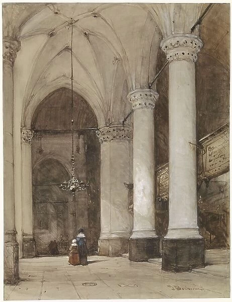 Southern aisle of the Great Church at The Hague, c.1827-c.1891. Creator: Johannes Bosboom