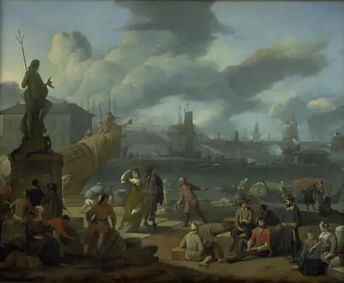 Framed Print : Southern Harbour among Rocks, 1666. Creator: Johannes Lingelbach Framed Print : Southern Harbour among Rocks, 1666. Creator: Johannes Lingelbach