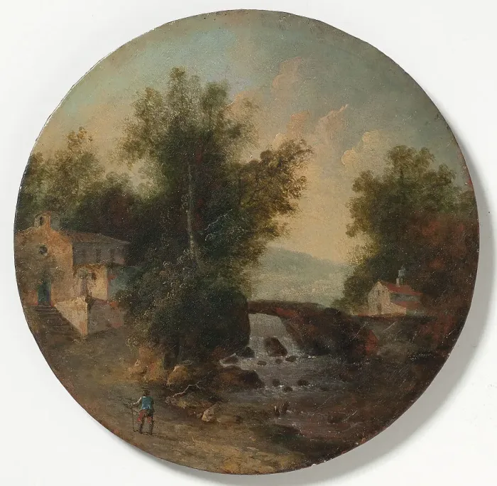 Framed Print : Southern landscape with hikers, 1803. Creator: Louis Belanger Framed Print : Southern landscape with hikers, 1803. Creator: Louis Belanger