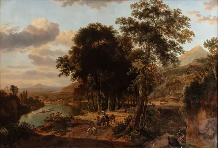 Framed Print : Southern Landscape, Sunset, 1644-1685. Creators: Johannes Lingelbach, Jan Hackaert Framed Print : Southern Landscape, Sunset, 1644-1685. Creators: Johannes Lingelbach, Jan Hackaert