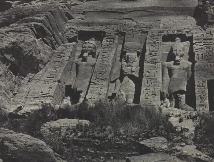 Framed Print : Southern Portion of the Rock-cut Temple of Hathor, Abu Simbel, 1850. Creator: Maxime Du Camp Framed Print : Southern Portion of the Rock-cut Temple of Hathor, Abu Simbel, 1850. Creator: Maxime Du Camp