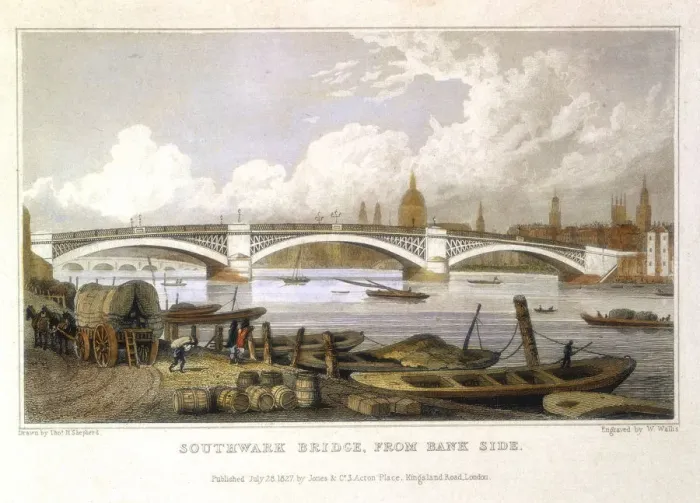 Framed Print : Southwark Bridge from Bank Side, London, 1817. Artist: Thomas Hosmer Shepherd Framed Print : Southwark Bridge from Bank Side, London, 1817. Artist: Thomas Hosmer Shepherd