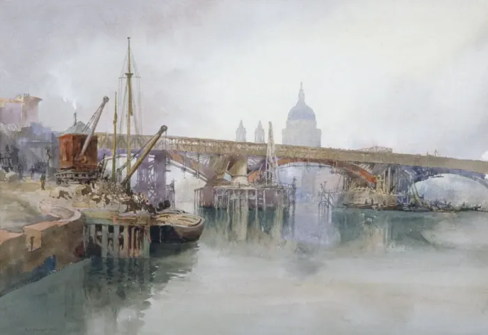 Framed Print : Southwark Bridge in Course of Demolition, 1915. Artist: Richard Henry Wright Framed Print : Southwark Bridge in Course of Demolition, 1915. Artist: Richard Henry Wright