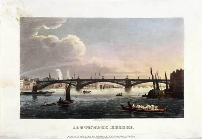 Framed Print : Southwark Bridge, London, 1819. Artist: J Shury Framed Print : Southwark Bridge, London, 1819. Artist: J Shury