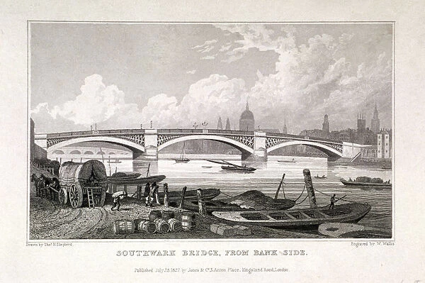 Southwark Bridge, London, 1827. Artist: W Wallis