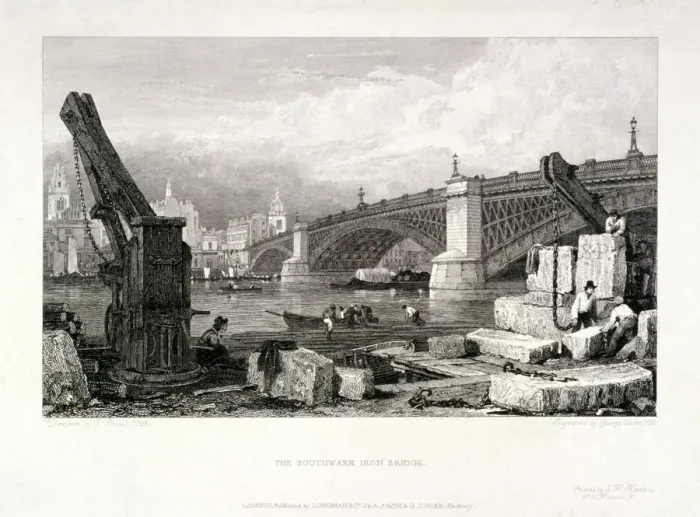 Framed Print : Southwark Bridge, London, 1828. Artist: Samuel Prout Framed Print : Southwark Bridge, London, 1828. Artist: Samuel Prout