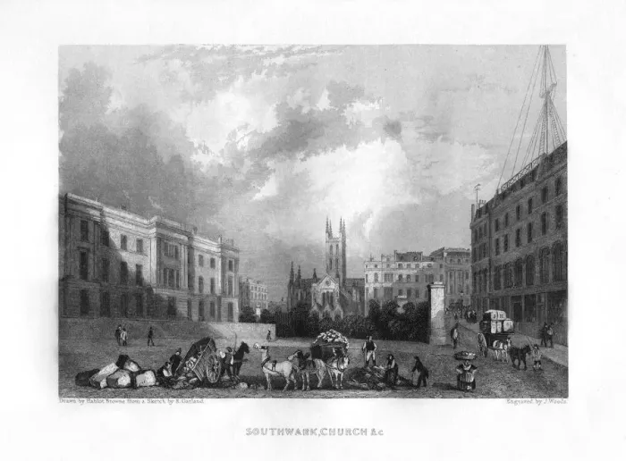 Framed Print : Southwark Cathedral, London, 19th century. Artist: J Woods Framed Print : Southwark Cathedral, London, 19th century. Artist: J Woods
