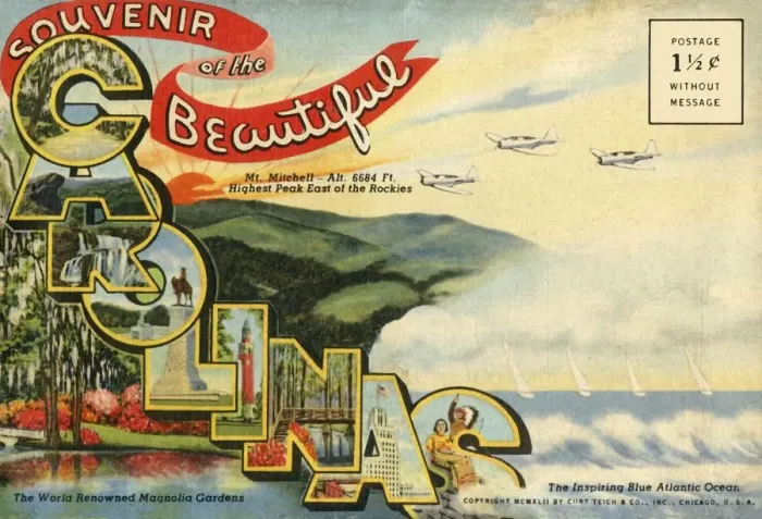 Framed Print : Souvenir of the Beautiful Carolinas postcard, 1942. Creator: Unknown Framed Print : Souvenir of the Beautiful Carolinas postcard, 1942. Creator: Unknown