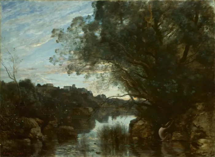 Framed Print : Souvenir of the Environs of Lake Nemi, 1865. Creator: Jean-Baptiste-Camille Corot Framed Print : Souvenir of the Environs of Lake Nemi, 1865. Creator: Jean-Baptiste-Camille Corot