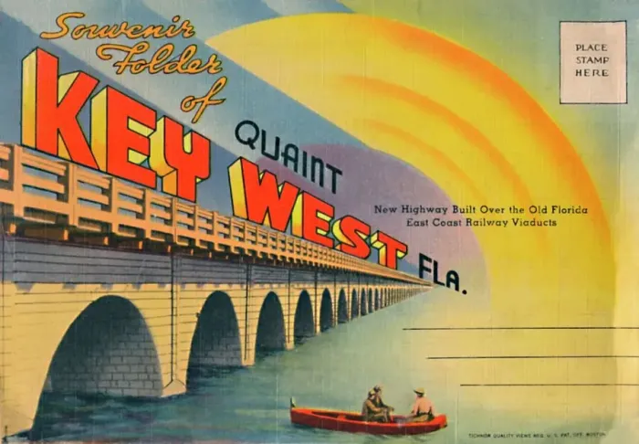 Framed Print : Souvenir Folder of Quaint Key West Fla. - New Highway, c1940s Framed Print : Souvenir Folder of Quaint Key West Fla. - New Highway, c1940s