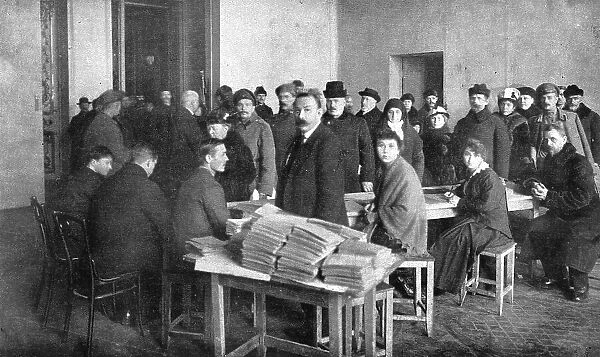 In Soviet Russia; A polling station in Petrograd, November 21, 1917, during elections... 1917. Creator: Y Steinberg