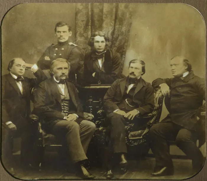 Framed Print : Sovremennik: Ivan Goncharov, Ivan Turgenev, Leo Tolstoy, Dmitri Grigorovich, Alexander Druzhinin and Artist: Levitsky, Sergei Lvovich (1819-1898) Framed Print : Sovremennik: Ivan Goncharov, Ivan Turgenev, Leo Tolstoy, Dmitri Grigorovich, Alexander Druzhinin and Artist: Levitsky, Sergei Lvovich (1819-1898)