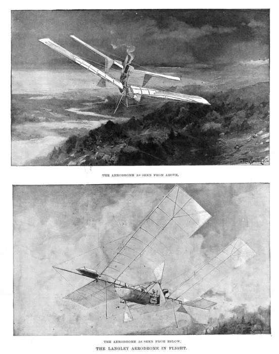 Framed Print : SP Langleys steam-powered model plane Aerodrome viewed from above and below, 1902 Framed Print : SP Langleys steam-powered model plane Aerodrome viewed from above and below, 1902