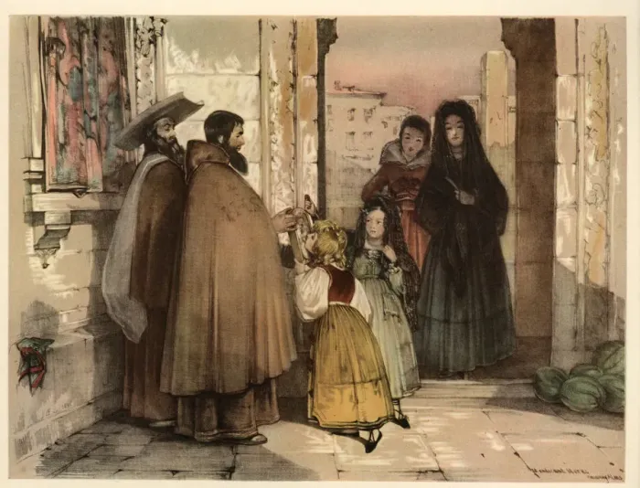 Framed Print : Spain. The reliquary. Folk costumes of the time Framed Print : Spain. The reliquary. Folk costumes of the time