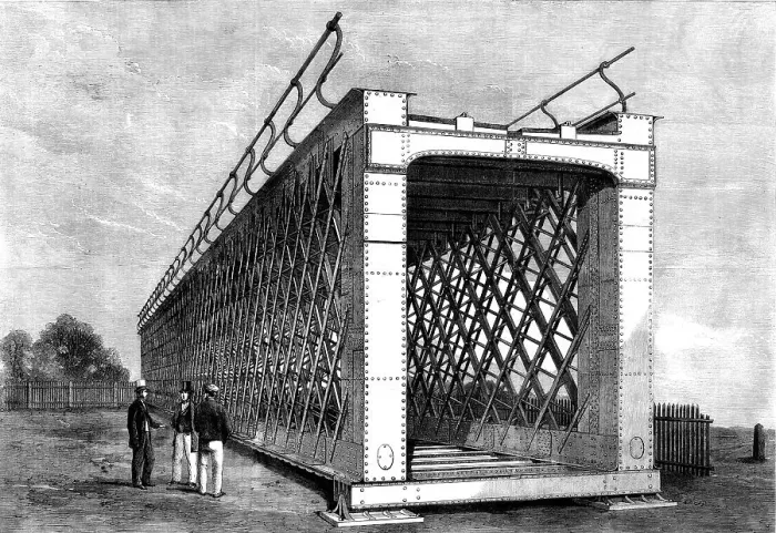 Framed Print : Span of a large iron lattice-bridge to cross the River Jumna, near Delhi, 1862. Creator: Unknown
