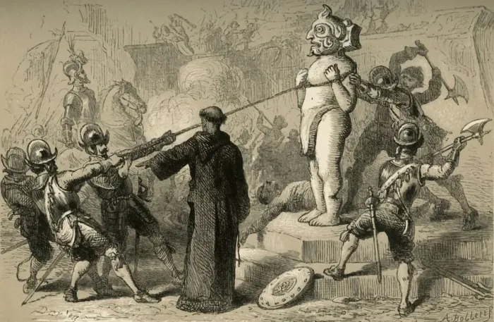 Framed Print : Spaniards Destroying Mexican Idols, (1877). Creator: Albert Bobbett Framed Print : Spaniards Destroying Mexican Idols, (1877). Creator: Albert Bobbett