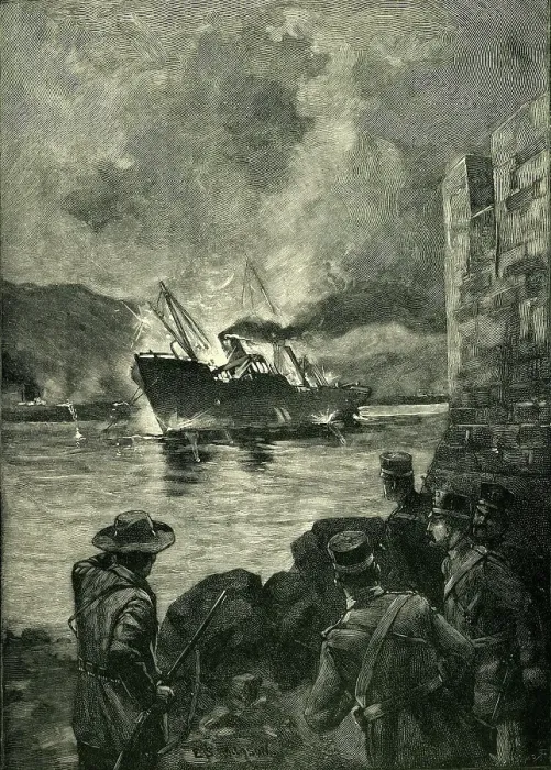 Framed Print : The Spanish-American War: The Sinking of the Merrimac, 1898, (c1900). Creator: Unknown Framed Print : The Spanish-American War: The Sinking of the Merrimac, 1898, (c1900). Creator: Unknown