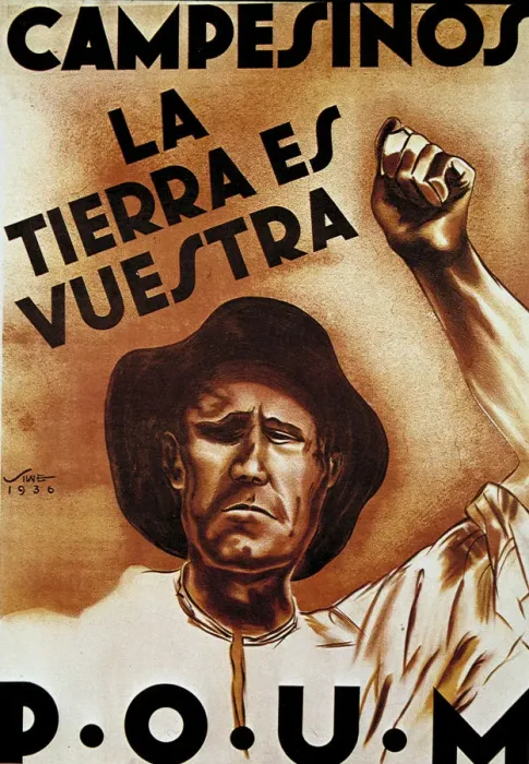 Framed Print : Spanish Civil War (1936-1939), poster Campesinos, la tierra es nuestra (Farmers Framed Print : Spanish Civil War (1936-1939), poster Campesinos, la tierra es nuestra (Farmers