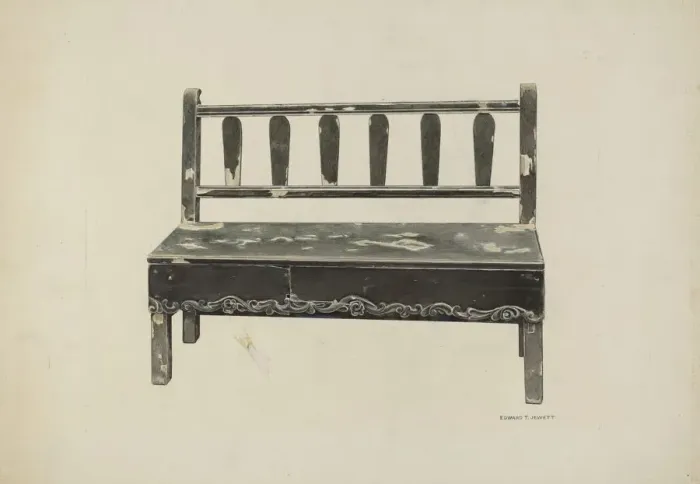 Framed Print : Spanish Colonial Mission Bench, c. 1937. Creator: Edward Jewett Framed Print : Spanish Colonial Mission Bench, c. 1937. Creator: Edward Jewett