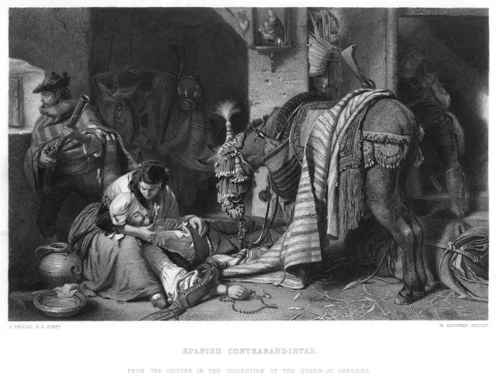 Framed Print : Spanish Contrabandistas, c1860s. Artist: W Ridgway Framed Print : Spanish Contrabandistas, c1860s. Artist: W Ridgway