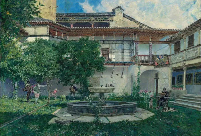 Framed Print : Spanish Courtyard, 1871 Framed Print : Spanish Courtyard, 1871