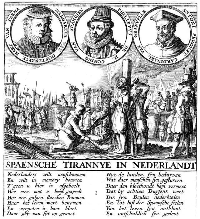 Framed Print : Spanish Execution of Huguenots, c1565 Framed Print : Spanish Execution of Huguenots, c1565