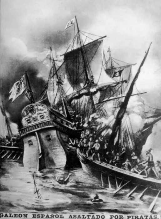 Framed Print : Spanish Galleon assaulted, (17th century ), 1920s Framed Print : Spanish Galleon assaulted, (17th century ), 1920s