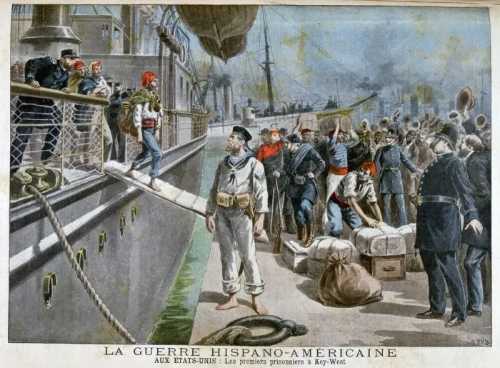 Framed Print : Spanish prisoners arriving at Key-West, Spanish-American War, 1898. Artist: Henri Meyer Framed Print : Spanish prisoners arriving at Key-West, Spanish-American War, 1898. Artist: Henri Meyer