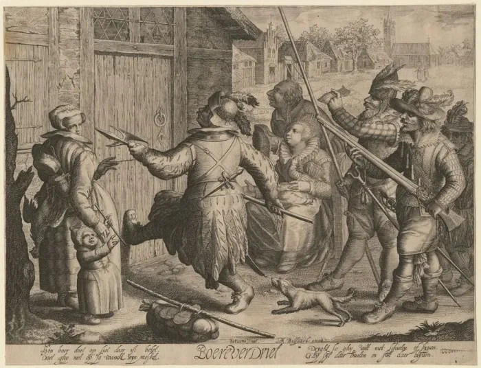 Framed Print : Spanish Soldiers forcing their way into a cottage. From the Series Boereverdriet Framed Print : Spanish Soldiers forcing their way into a cottage. From the Series Boereverdriet