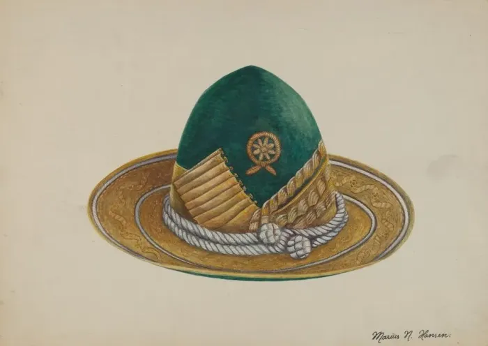 Framed Print : Spanish Southwest: Hat, c. 1937. Creator: Marius Hansen Framed Print : Spanish Southwest: Hat, c. 1937. Creator: Marius Hansen