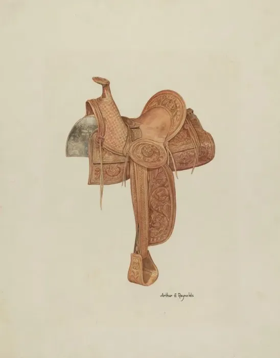 Framed Print : Spanish Southwest Saddle, c. 1939. Creator: Arthur P. Reynolds Framed Print : Spanish Southwest Saddle, c. 1939. Creator: Arthur P. Reynolds