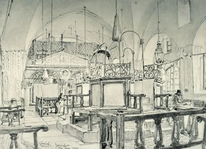 Framed Print : Spanish Synagogue in Jerusalem - Interior, 1902. Creator: John Fulleylove Framed Print : Spanish Synagogue in Jerusalem - Interior, 1902. Creator: John Fulleylove