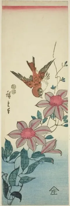 Framed Print : Sparrow and clematis, c. 1847 / 52. Creator: Ando Hiroshige Framed Print : Sparrow and clematis, c. 1847 / 52. Creator: Ando Hiroshige