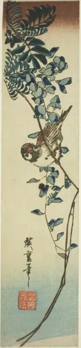 Framed Print : Sparrow and wisteria, 1840s. Creator: Ando Hiroshige Framed Print : Sparrow and wisteria, 1840s. Creator: Ando Hiroshige