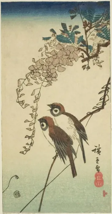 Framed Print : Sparrows and wisteria, n. d. Creator: Ando Hiroshige Framed Print : Sparrows and wisteria, n. d. Creator: Ando Hiroshige