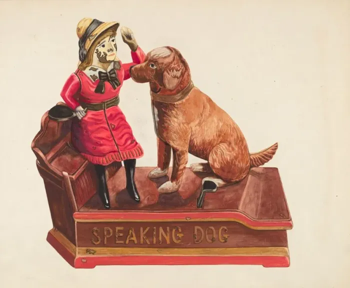 Framed Print : Speaking Dog Mechanical Bank, c. 1939. Creator: Einar Heiberg Framed Print : Speaking Dog Mechanical Bank, c. 1939. Creator: Einar Heiberg